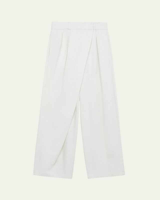 Pleated Wrap Wide-Leg Jeans